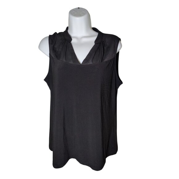 Anne Klein Tops - Anne Klein Black‎ Sleeveless Workwear Stretch Top W Mesh Panels Pleated M